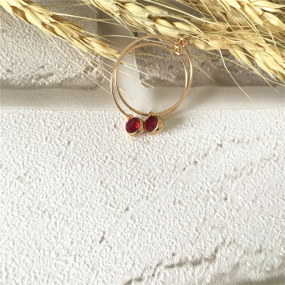 Fashion Gold Color Plating Colorful Jewel Tone Thin Hoop with Small Stone Charm For Women Gilry Elegant Bohemia Jewelry Access