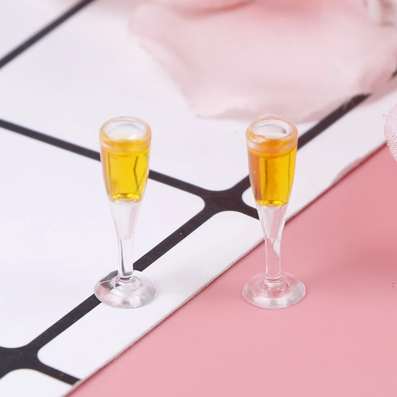 2Pcs 1:12 Dollhouse Resin Mini Champagne Lemon Water Cup Dollhouse Miniature Accessories Cups Toy Mini Decoration Gifts