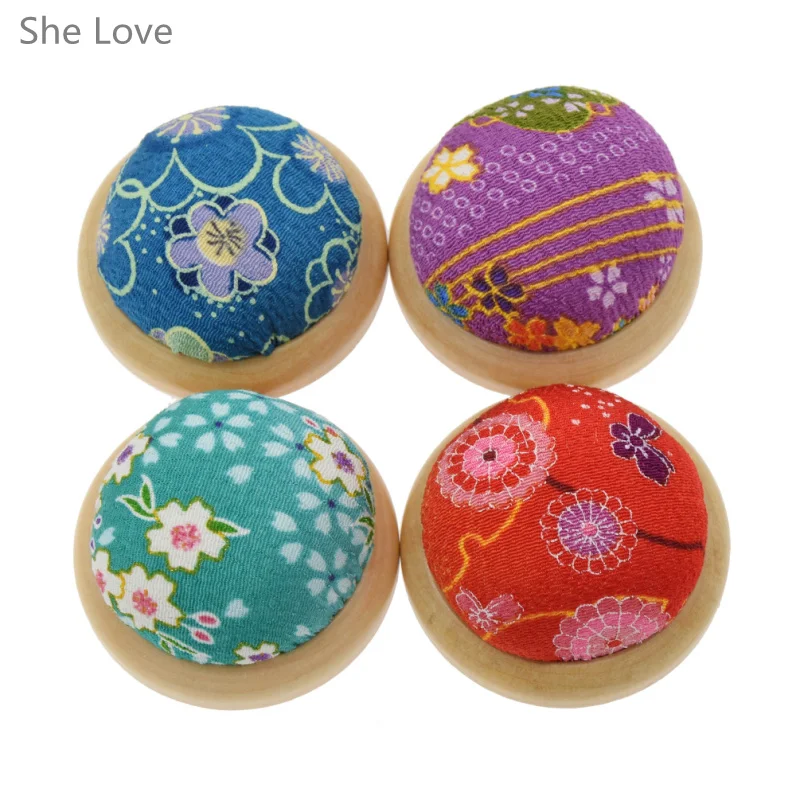 Chzimade Random Color Wooden Base Flower Printing Needle Pin Cushion Japanesee Style DIY Stitch Sewing Needlework Accessory