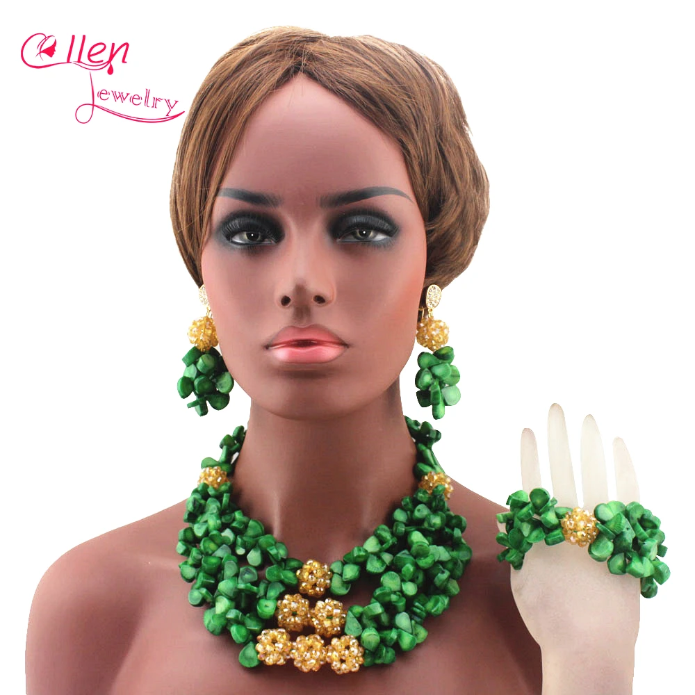 

Amazing Green African Coral Beads Jewelry Set Real Natural Green Coral Ball Necklace nigerian Wedding beads Jewelry Set E1043