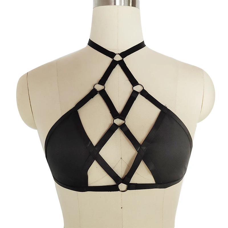 

JLX.HARNESS Black Sexy Lingerie Body Harness Bra Cage Crop Top Bustier Bondage Body Harness Belt Rave Bra Harajuku Cage Bra