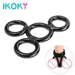 IKOKY 4 Rings Cock Rings Time Delay Ejaculation High Elasticity Penile Trainer Penis Rings Sex Toys for Men TPE Sex Shop