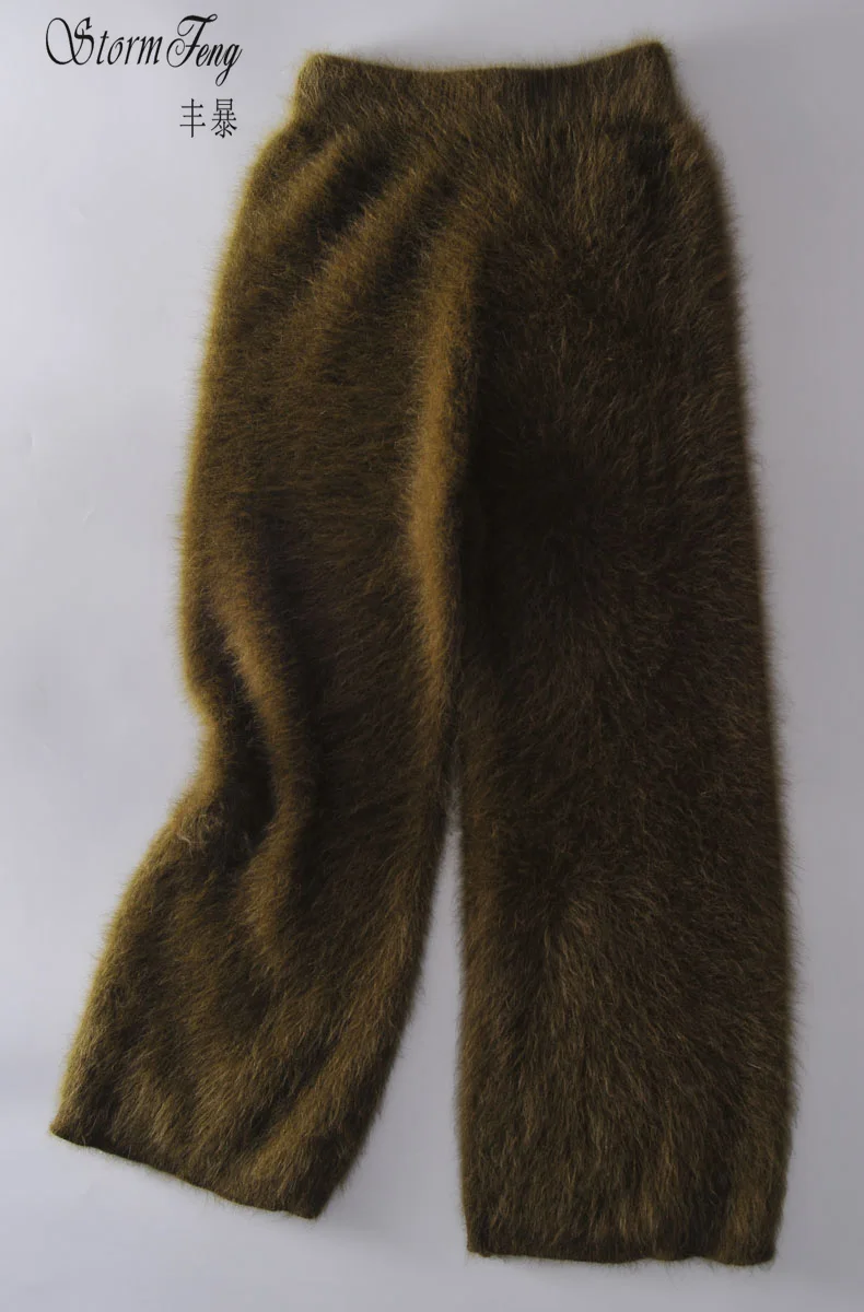 New plush mink cashmere lady temperament wide leg pants knitted thin waist thickened wide leg pants K17929