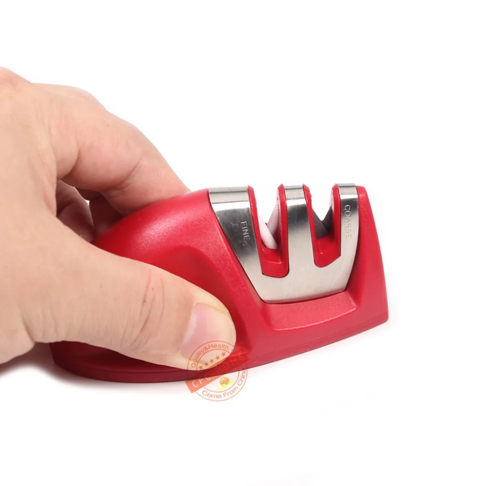 Portable 2-stage  Kitchen Knife Sharpener with Comfortable Non-Slip Grip, Kitchen accessories Black / Red