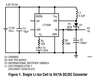 LT1308 LT1308CS8 LT1308IS8 - Convertidor CC/CC de refuerzo de micropotencia de alta corriente de una sola celda de 600 kHz