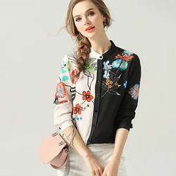 100% Silk Blouse Women Shirt Asymmetrical Design Printed O Neck Long Sleeve Lightweight Fabric Top New Fashion Spring 2019