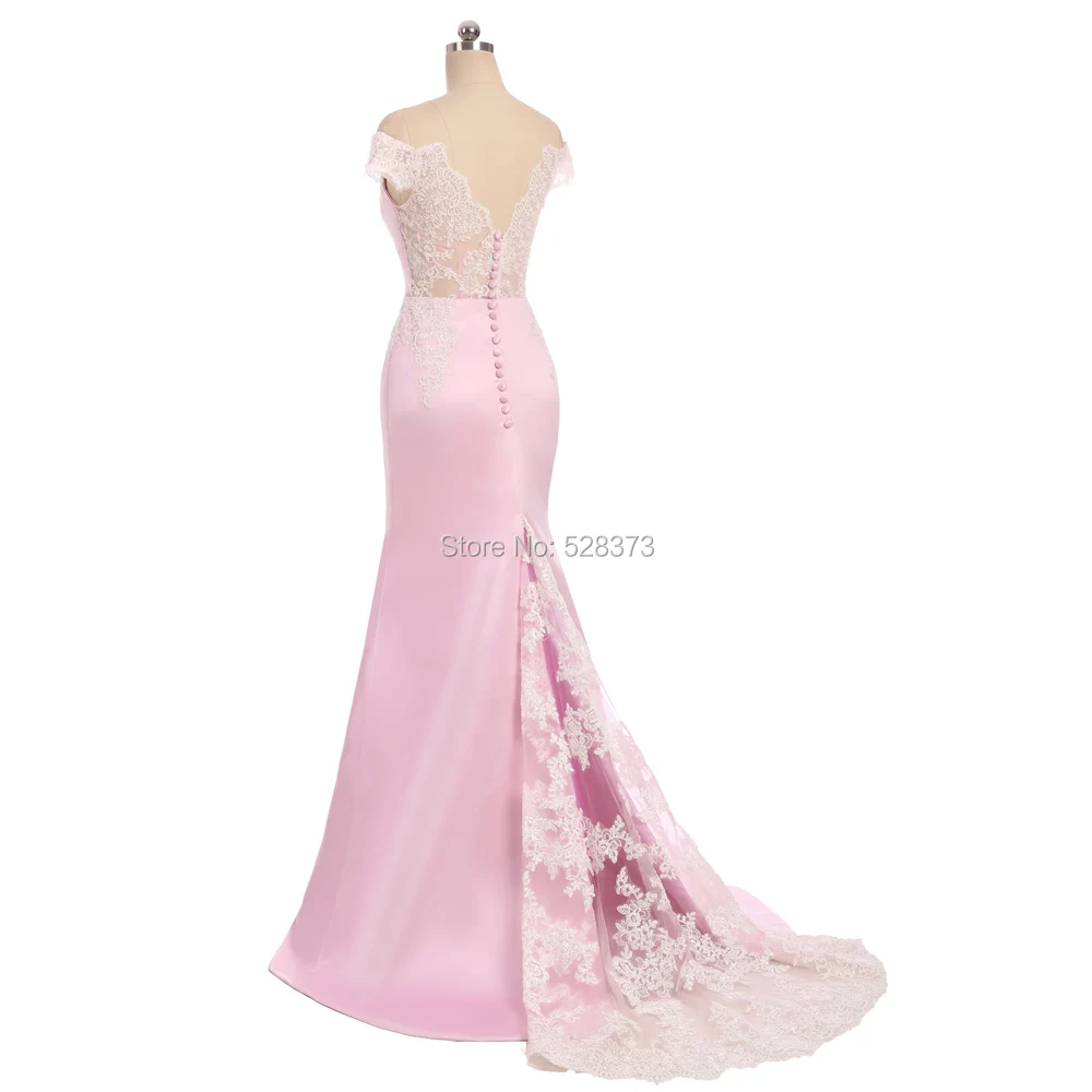 

YNQNFS BD34 Elegant Off Shoulder Lace See Through Skirt Long Mermaid Bridesmaid Dresses Party Dress Pink Real Pictures