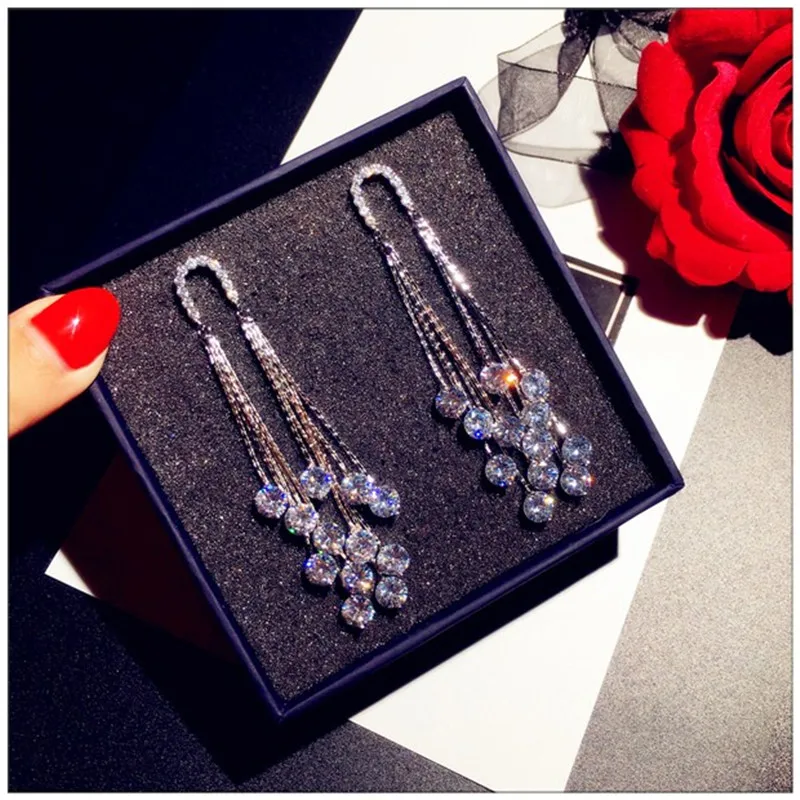 Drop Earrings For Women Solid 925 Needles Long Cubic Zirconia Tassels Temperament Luxury Earring Creative High Quality