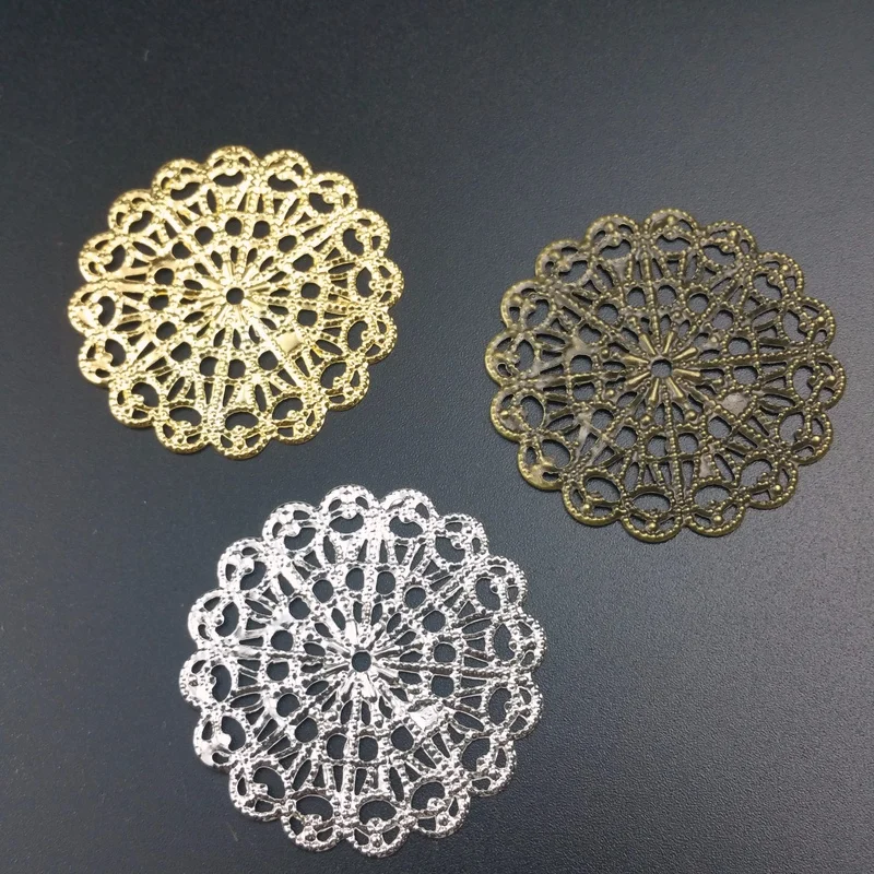 20Pcs/lot 41mm Filigree Flower Wraps Metal Crafts Gift Decoration DIY Findings Connectors