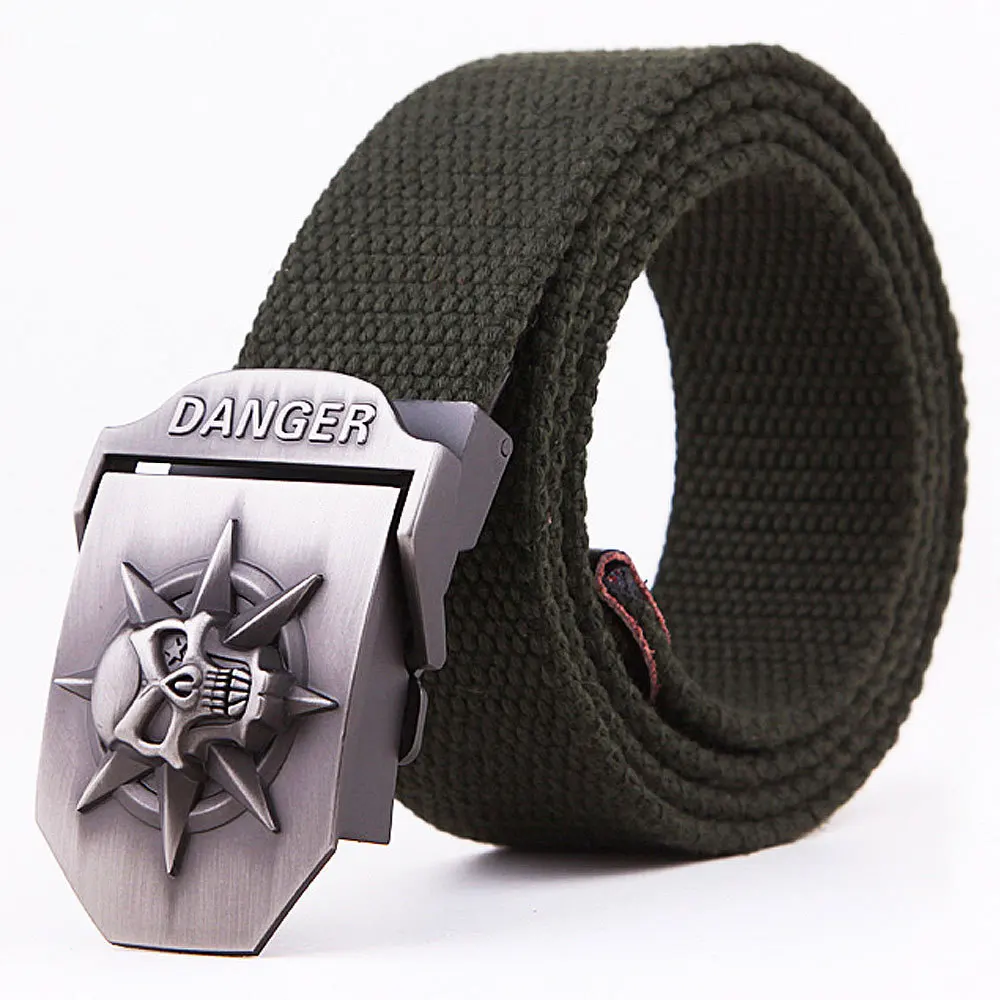 150 cm XXXL men  Military  cotton  webbing STRAP  SKULL BUCKLE LONA CORREA   thick strong canvas belts