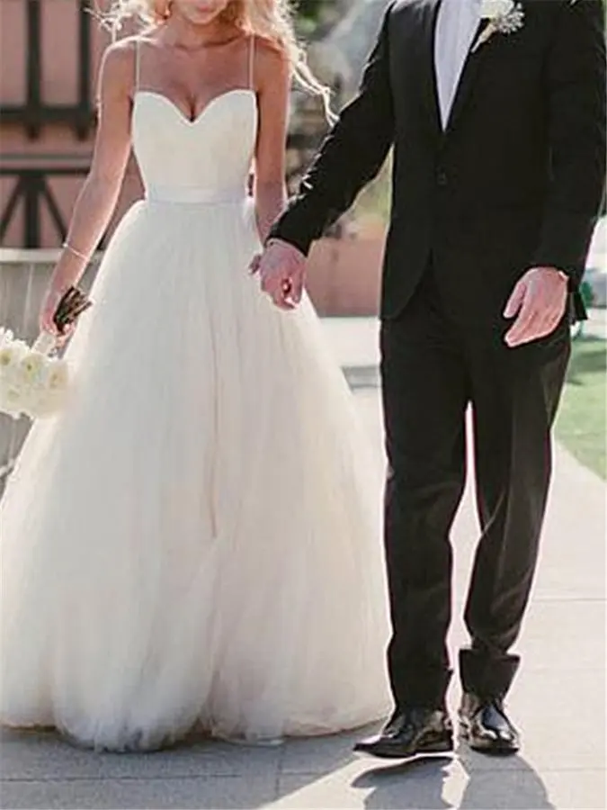 

Pure Spaghetti Straps Beach Wedding Dress 2025 Simple Tulle Long Bride Gowns Boho Robe De Mariage