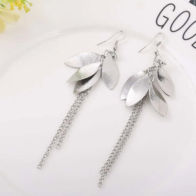 JIOFREE Gold Silver Color Clip on Earrings Non Piercing for Women Costume Accessories Jewelry Hollow Leaf Shape Long Earring
