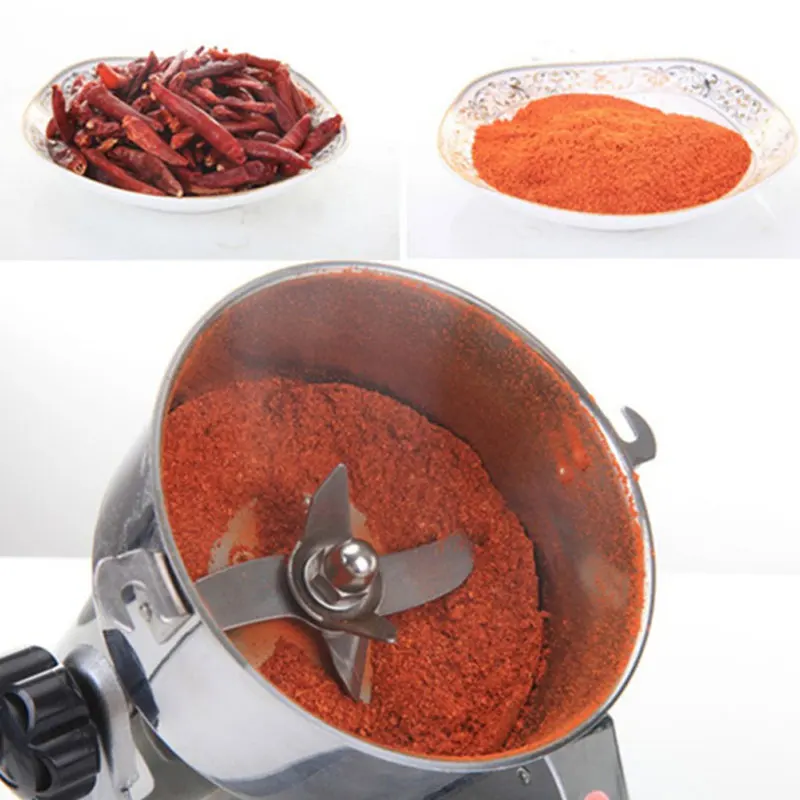 Mesin penggiling makanan kering 1000G, penggiling biji-bijian elektrik komersial ayunan makanan ramuan nasi gandum tepung