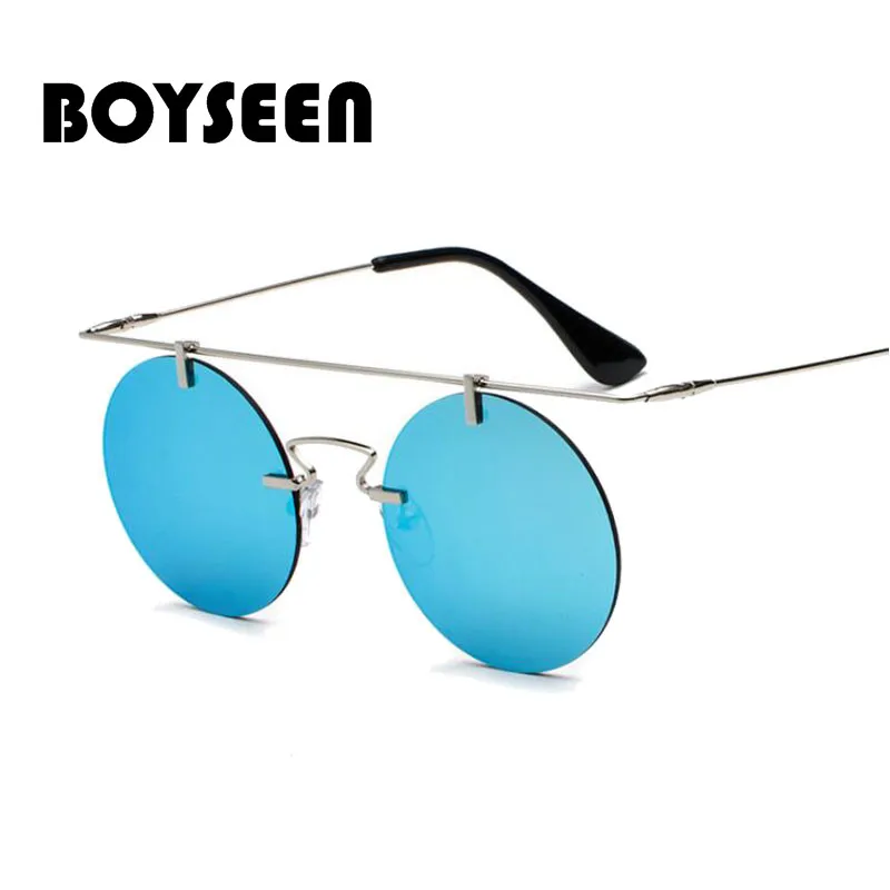 BOYSEEN Fashion Men Women Brand Designer Glasses Classic Round Rimless Steampunk Sunglasses Vintage Eyewear Top Quality UV400