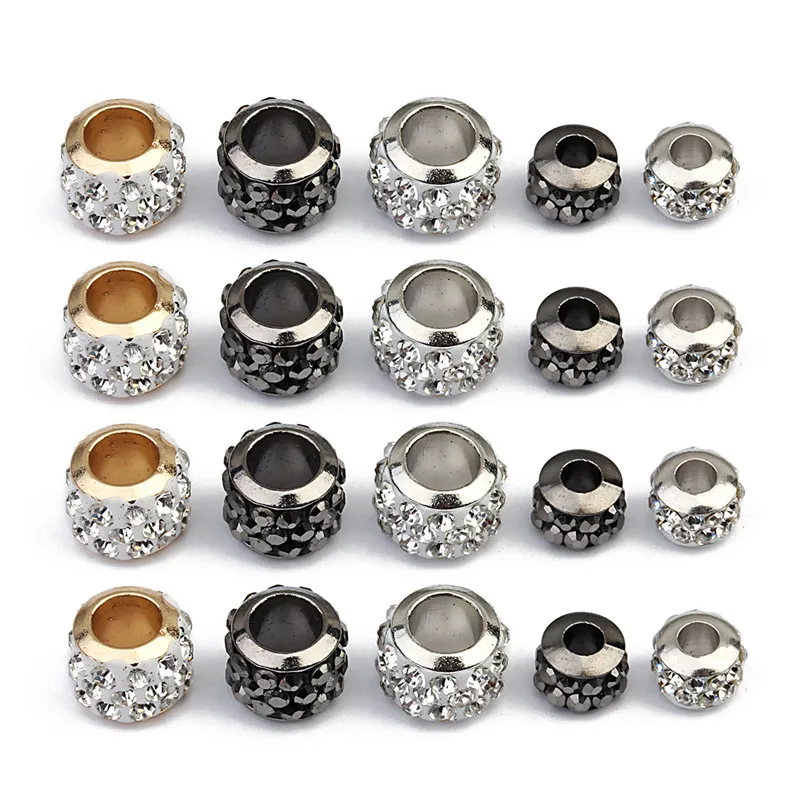 XINYAO 20pcs/lot 7*5/9*7mm Rhinestone Crystal Ball Beads Gold Silver Color Big Hole Spacer Beads For Diy Jewelry Making