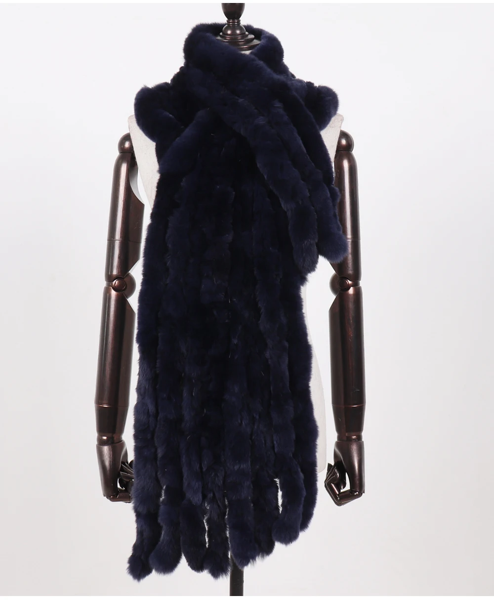 Neuer langer Schal aus echtem Rex-Kaninchenfell für Damen, warm, weich, hochwertig, modischer Rex-Kaninchenfell-Schal mit Quasten. – Detail 26