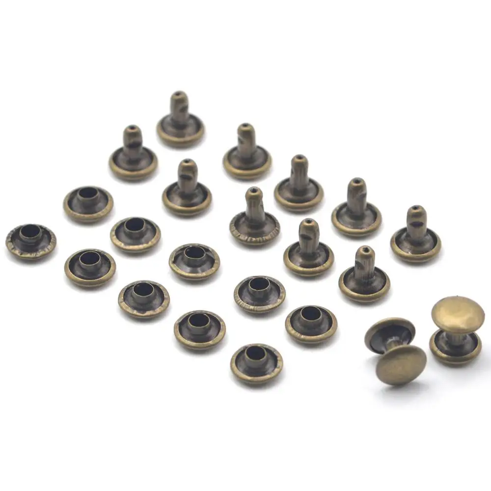 KALASO 50pcs Bronze Brass Material Round Double Cap Rivet Stud Collision Nail Spike Rock Leathercraft Shoe Bag Belt Garment 8mm