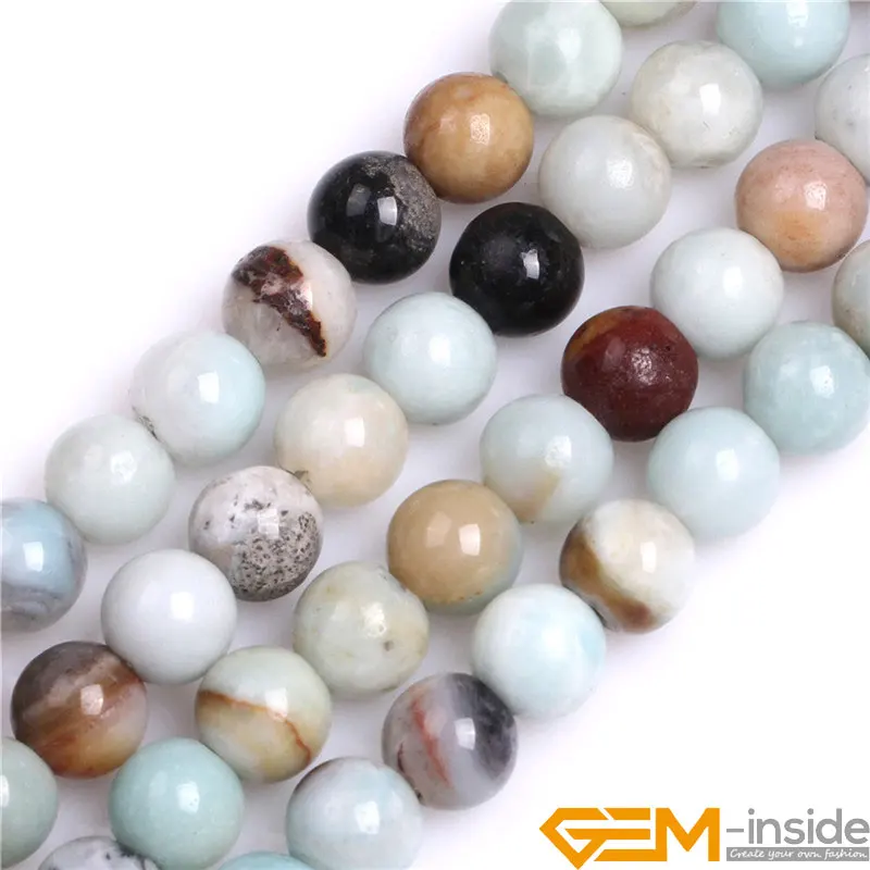 8mm 10mm 12mm Natural Mixed Color Amazonite Stone Big Large Hole ( Hole size 2mm ) Beads For Jewelry Making Strand 15 Inch