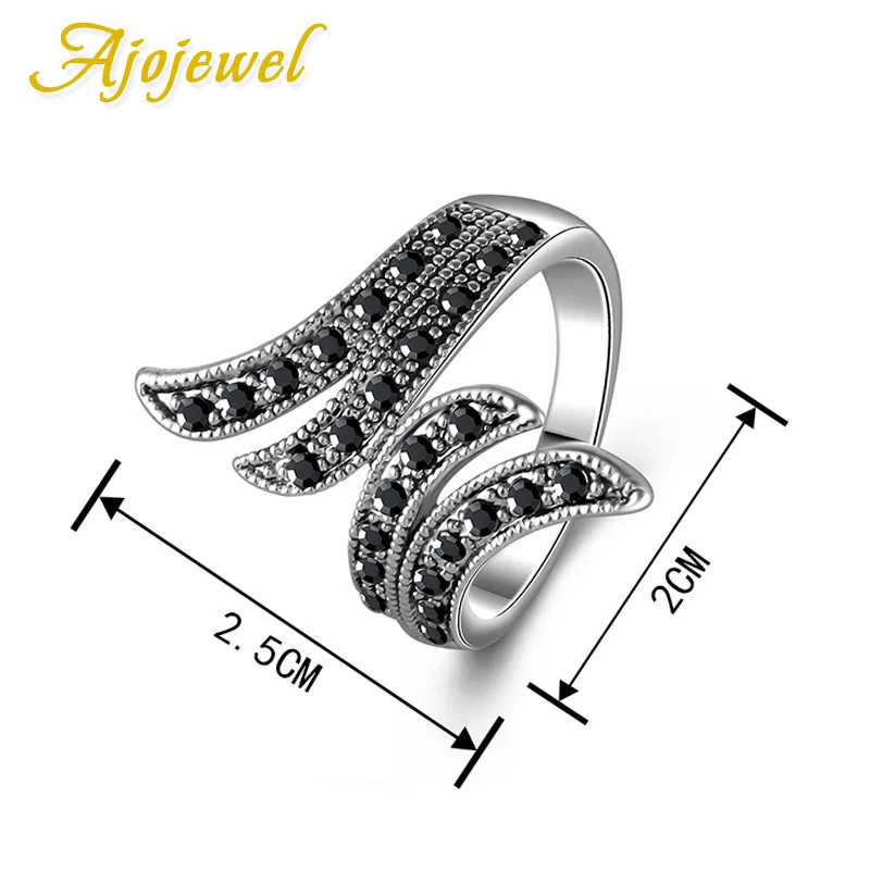 Ajojewel Black Rhinestone Angel Wings Women Vintage Ring Wholesale Bague Femme