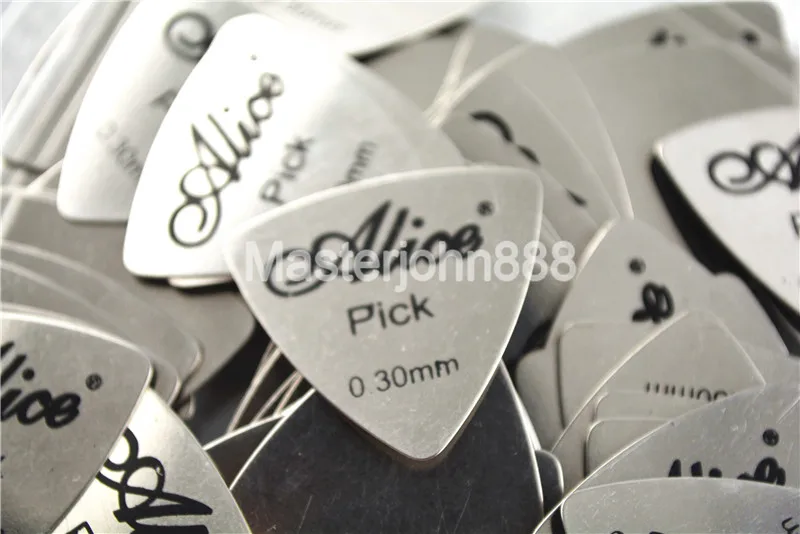 100pcs Alice AP-100S 0.3mm Big Triangle Chrome Metal Stainless Steel Picks Electric Guitar Bass Picks Plectrums