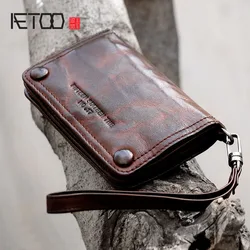 AETOO New retro handmade leather sheepskin casual short section men and women hipster wallet purse handbags set hand