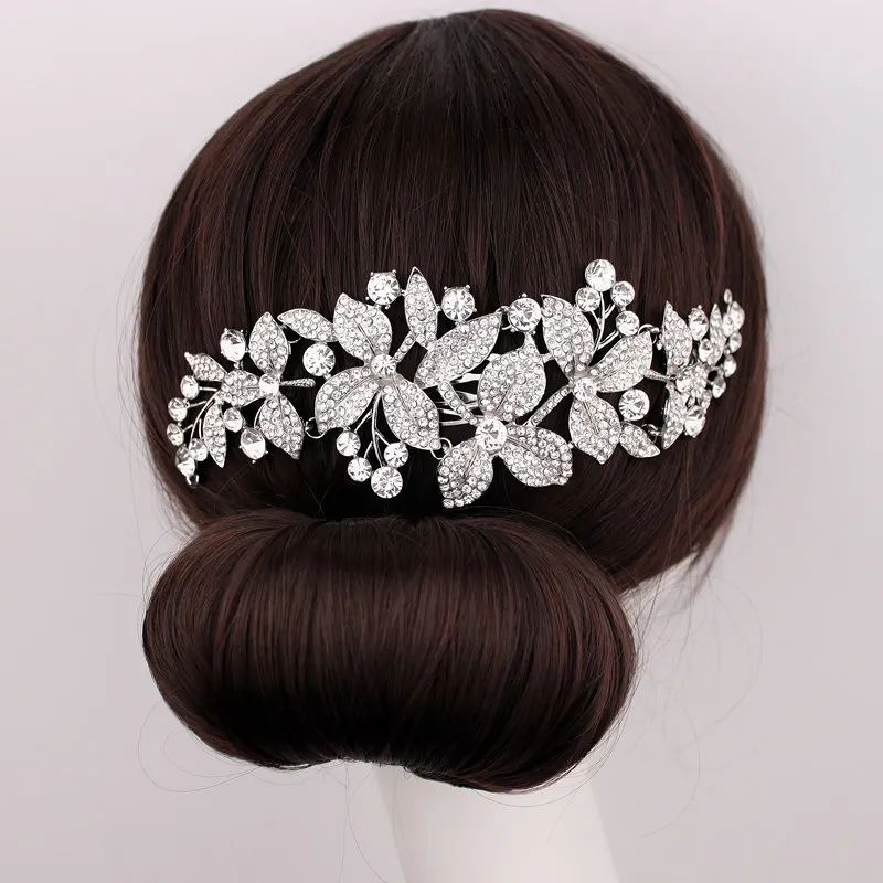 2023 New Fashion Long Flower Wedding Hair Comb Clear Rhinestone Crystal Hair Accessories Hairpins for Women Jewelry Gifts