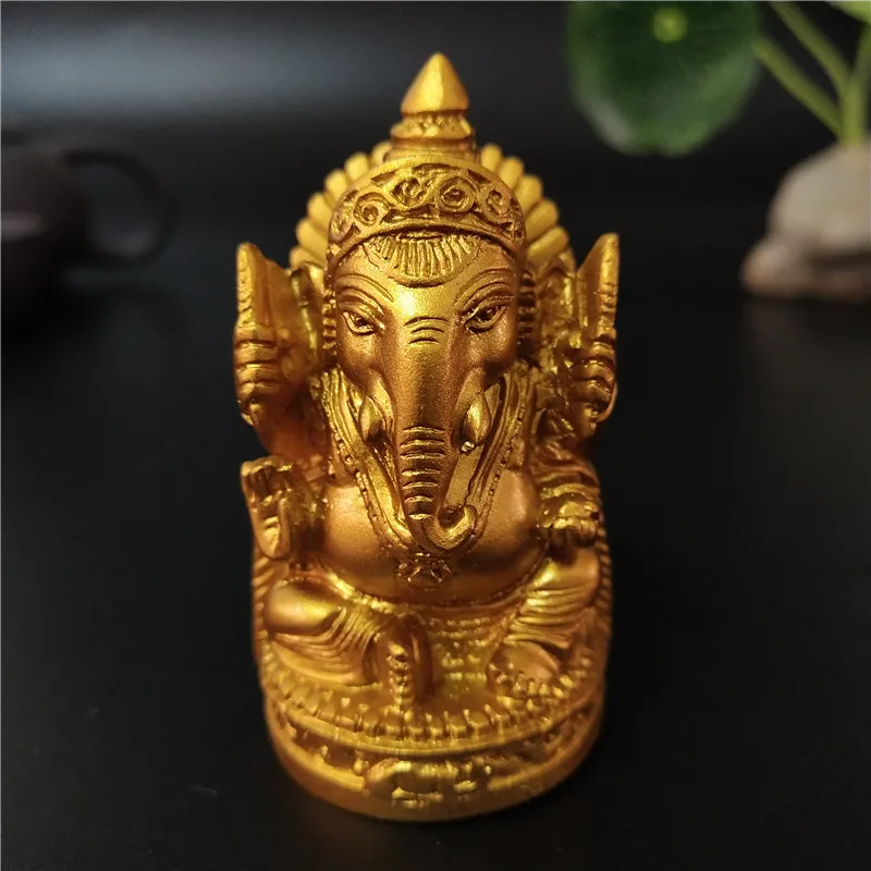 Gold Ganesha Buddha Statue Elephant God Sculpture Ganesh Figurines For Garden Home Decoration Accessories Statues 6cm/2.36inch