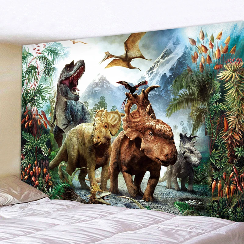 Tapiz de dinosaurios para colgar en la pared, hojas decorativas para el hogar, toalla de playa, esterilla de Yoga, manta, mantel, tapiz de pared