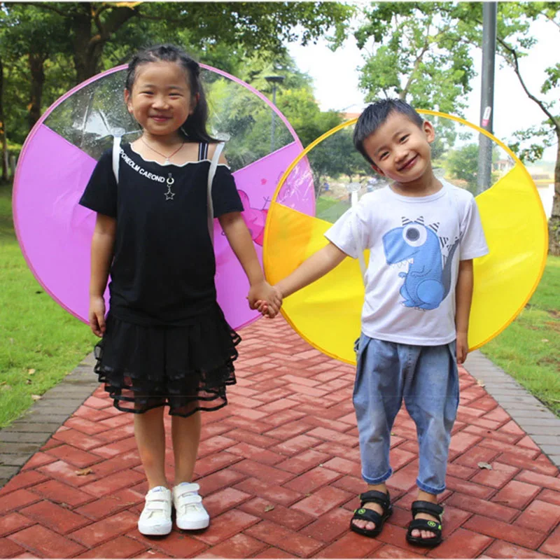 Creative Kids Rain Cover Cute Cartoon Duck UFO Children\'s Raincoat Boys And Girls Umbrella Hat Windproof Poncho Rain Gear Hot