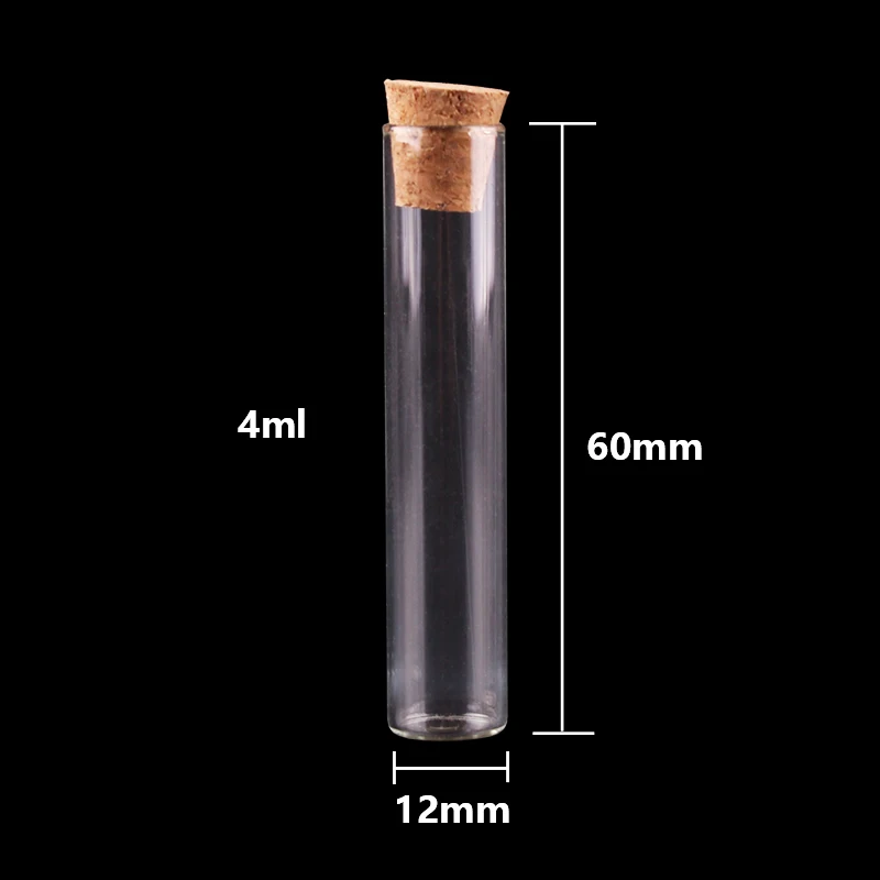 100pcs 12*60mm 4ml Mini Glass Test Tube with Cork Stopper Bottles Jars Vials Container DIY Craft