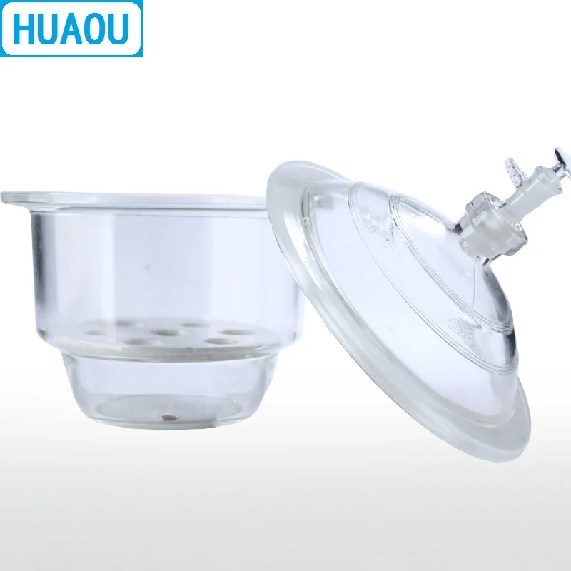 HUAOU 120mm Vacuum / Normal Desiccator Transparent / Brown Glass with Ground - In Stopcock Porcelain Plate Lab Drying Equipment