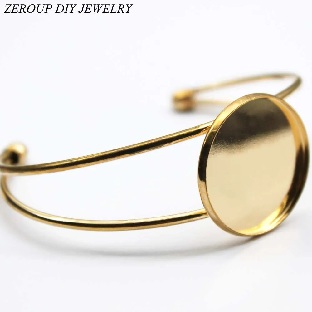 ZEROUP 1pcs 25mm 30mm KC gold Plated Bangles Bracelet Blank Round Glass Cabochon Tray Supplies for Jewelry Components B-004