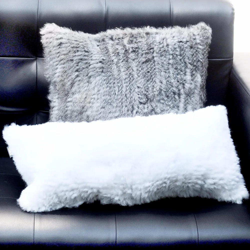 

Free Shipping CX-D-78A 30x60cm Hand Knitted Real Rabbit Fur Sofa Cushion