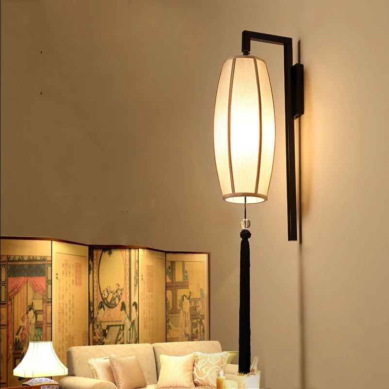 Chinese Restaurant Light Retro Fabric Cloth Wall Sconce Lamp Tearoom Living Room Wall Lamp Aisle Corridor Bedroom Bedside Light