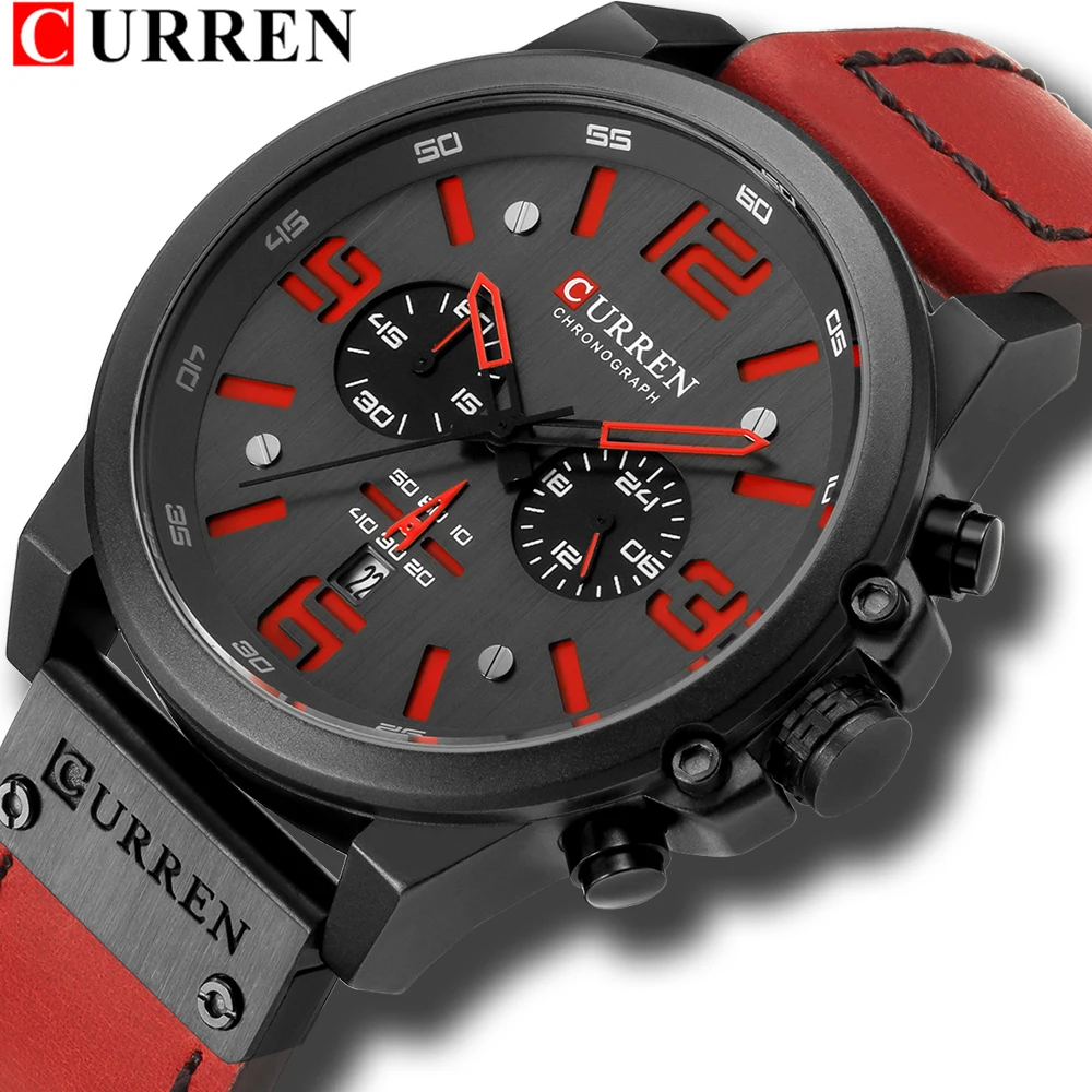 CURREN Fashion Casual Date Quartz  Watches For Men  Fashion Leather Sports Men's Wrsitwatch Chronograph Male Watch