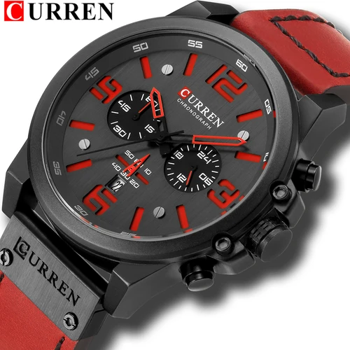 Relojes CURREN de cuarzo con fecha informal a la moda para hombre, reloj de pulsera deportivo de cuero de moda para hombre, cronógrafo, reloj masculino