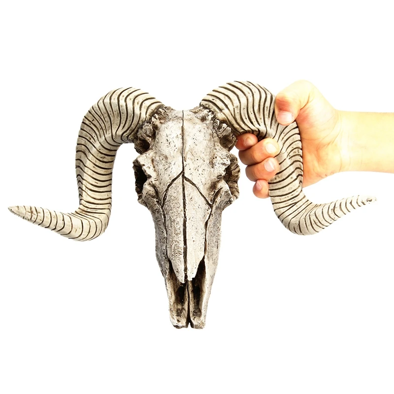 Ram Animal Longhorn Mask Sculpture Figurines Crafts Horns Creative Resin Sheep Head Skull Wall Hanging Goat Home Decor Ornaments