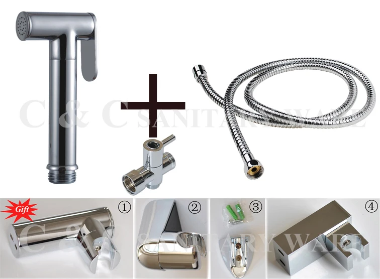 

G1/2, G7/8, G3/4, M18X1.5L Optional Brass T-adapter+ Hand Held Bidet Toilet Shattaf Kit Sprayer &Wall Holder+ hose A2012ST