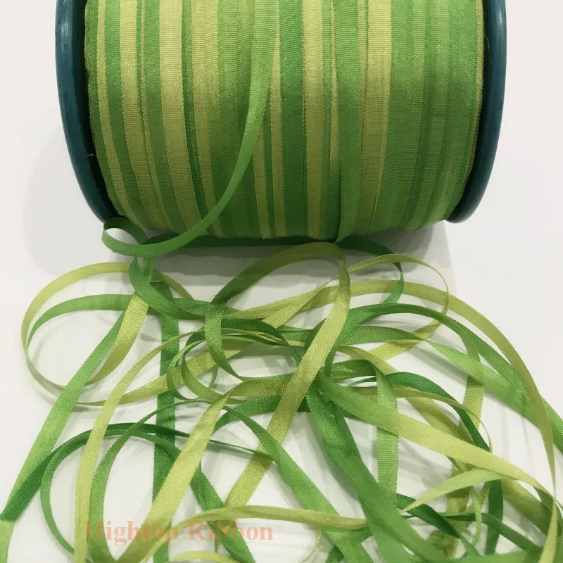 4mm green variegated color 100% pure silk woven double face silk ribbons for embroidery handcraft project,gift packing