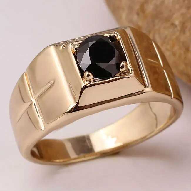 Men Jewelry Gold Color Solid 925 Silver Ring 6mm Round Cubic Zirconia CZ 3-color Available Multi Size10 11 13 R508G