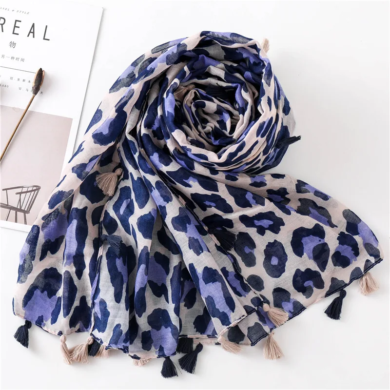2025 herbst Winter Leopard Dot Quaste Viskose Schal Schal Frauen Drucken Halstuch Snood Luxus Marke Foulards Moslemisches Hijab Sjaal – Detail 12