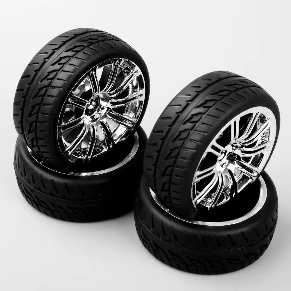 4Pcs/Set 1/10 Scale Tires and Wheel Rims with 6mm Offset fit RC On-Road Racing Car Accessories and Parts