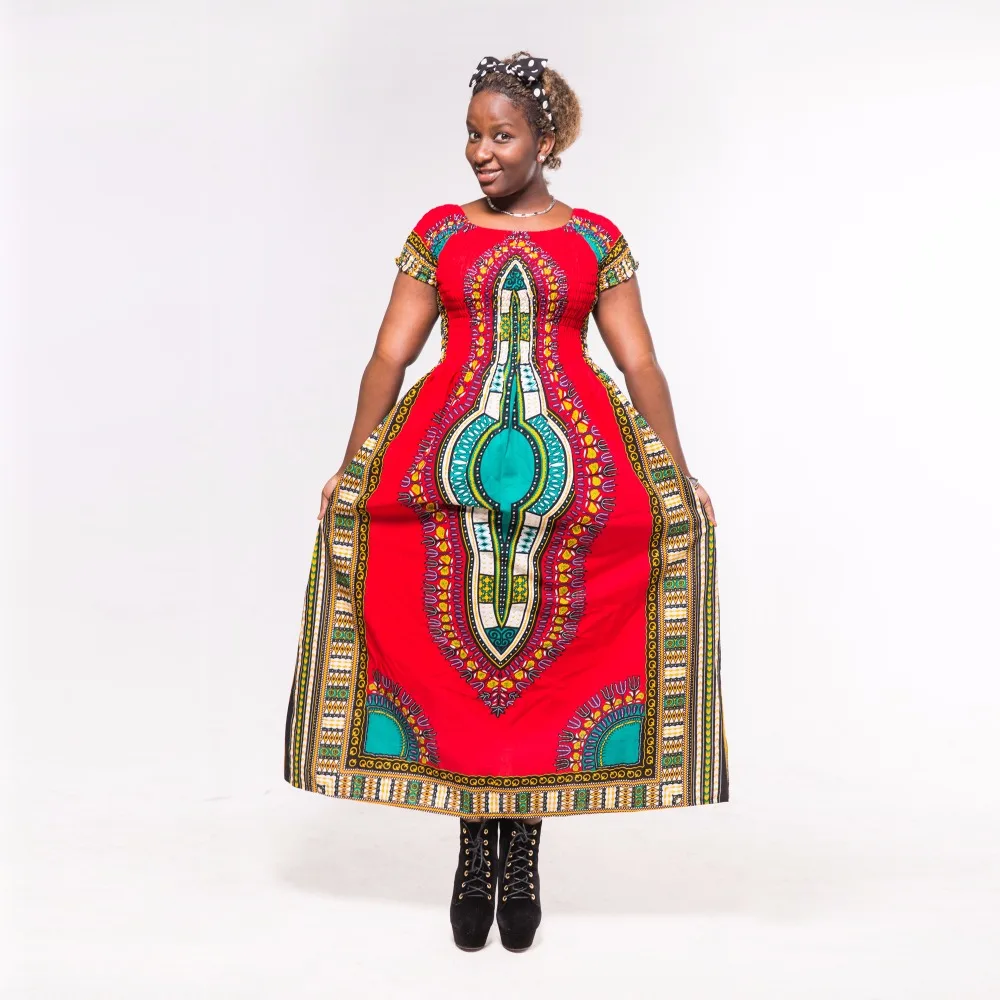 Dashikiage Autumn Red Cotton Dashiki Stunning Elegant African Ladies Long Dress