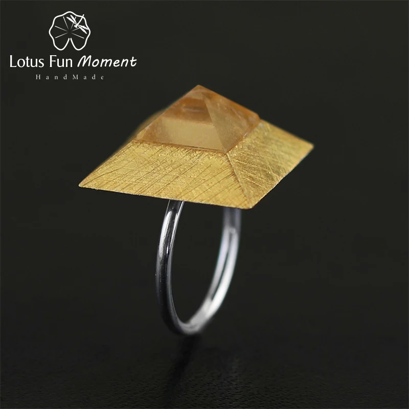 

Lotus Fun Moment Real 925 Sterling Silver Natural Crystal Handmade Original Fashion Jewelry Mysterious Pyramid Female Rings