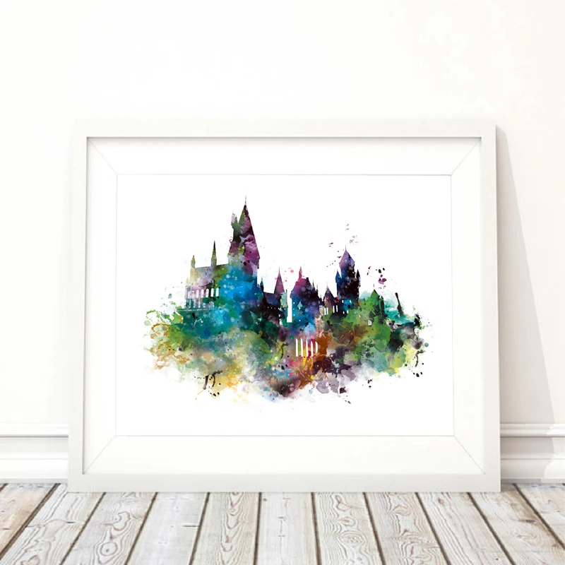 Watercolor Castle Art Canvas Painting Wall Picture , Harry Canvas Prints Watercolor Castle Poster Kids Room Decor