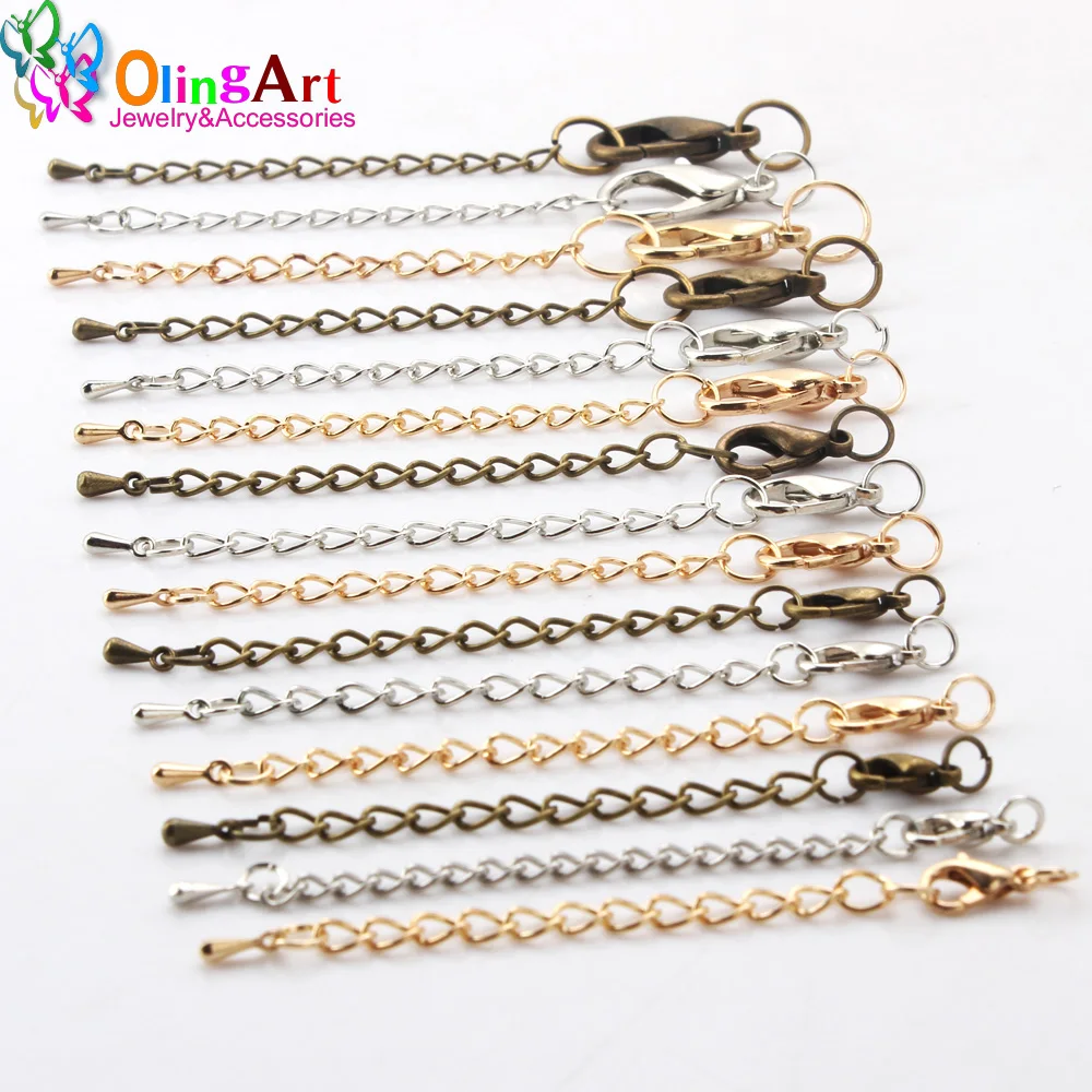 OlingArt 10/12/14/15/18/21MM 12pcs/lot plating rhodium DIY necklace bracelet Lobster clasp extension chain tails Jewelry making