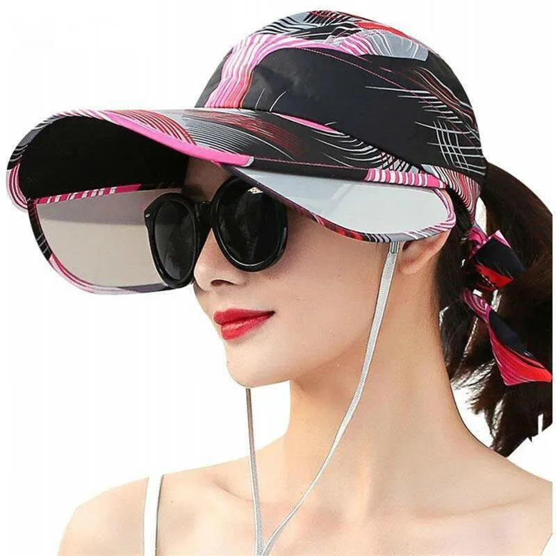 

2019 Sun Hat For Women Summer Empty Top Beach Cap Female Retractable Visor Sun Protection Hats Wide Brim Outdoor Casual Chapeau