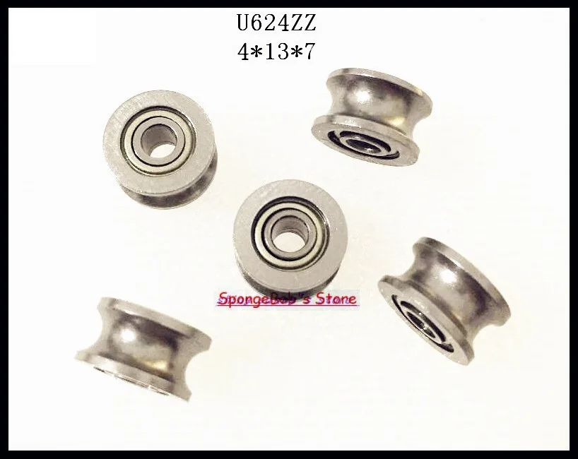 

50pcs/Lot U624ZZ 624UU 4x13x7mm U Groove Carbon Steel Deep Groove Ball Bearing Traces Walking Guide Rail Bearing