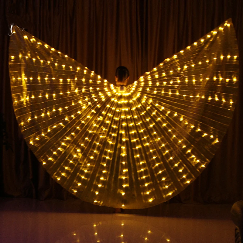 Stage Performance Prop Women Dance Accessories Girls  LED Wings Light Up 360 Degrees Gold Isis Wings