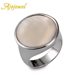 Ajojewel Silver-color Latest White Shell Rings For Ladies Round Stone Jewelry Fashion Gifts